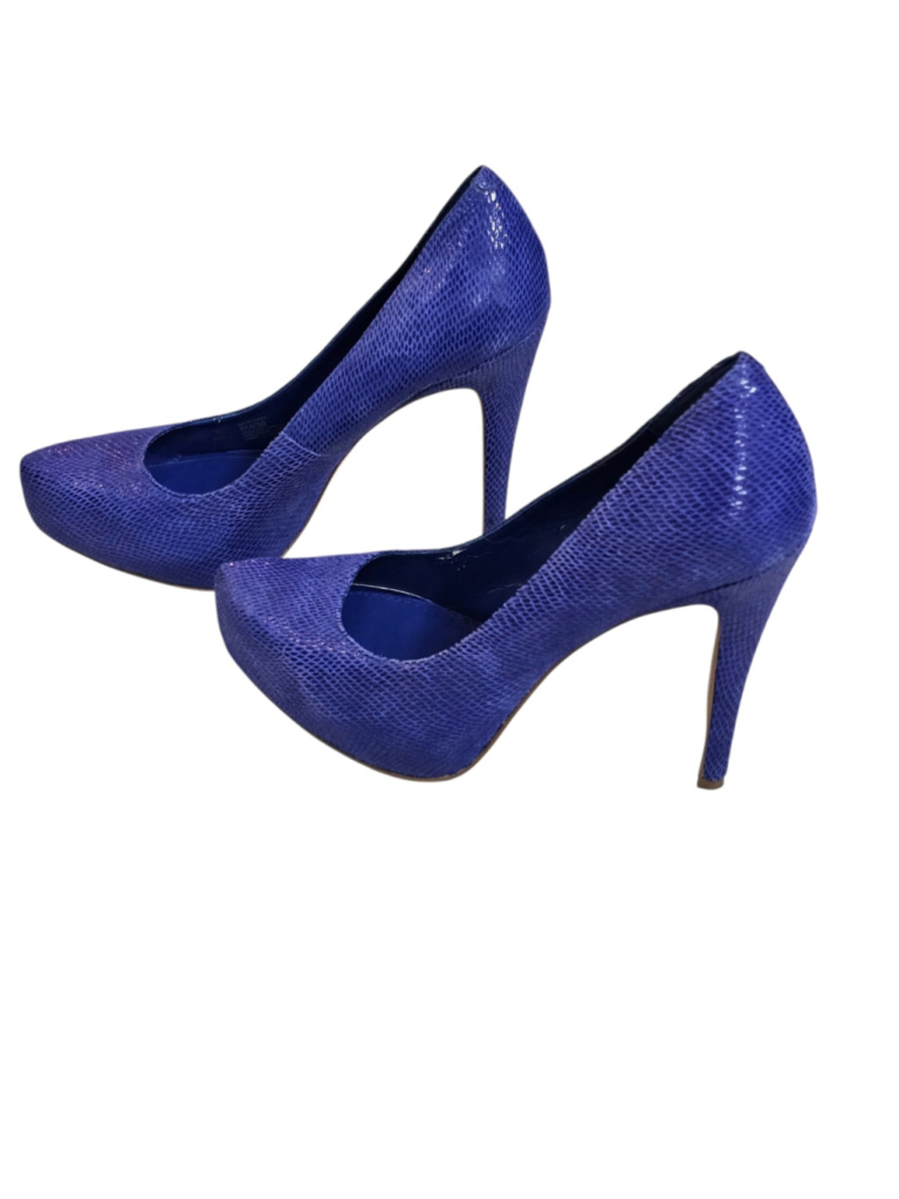 BCBGeneration Parade Blue Snakeskin Print Leather Platform Heels Pumps 8M